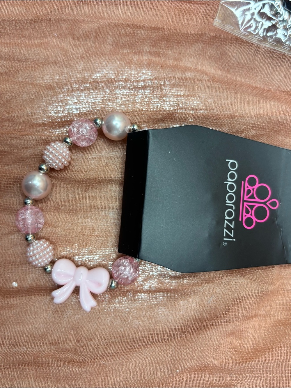 paparazzi Pink Bow & Pearl Bead Kids Bracelet